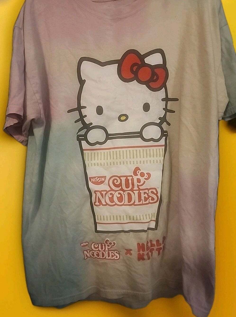 Hello kitty X Cup Noodles T shirt Tie Dye Men's Large Cr60 Nice Cotton